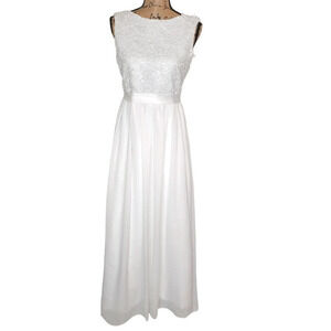 LanTing Bride Womens Lace Chiffon Wedding Bridesmaid Dress Size Small White New